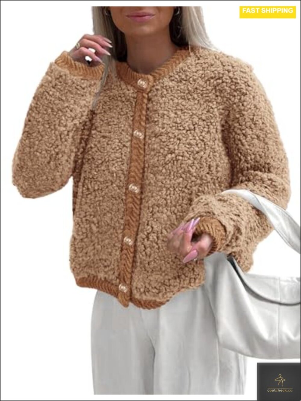 Faux Fur Cropped Jacket Fuzzy Fleece Button Down Shearling Coat Winter Trendy